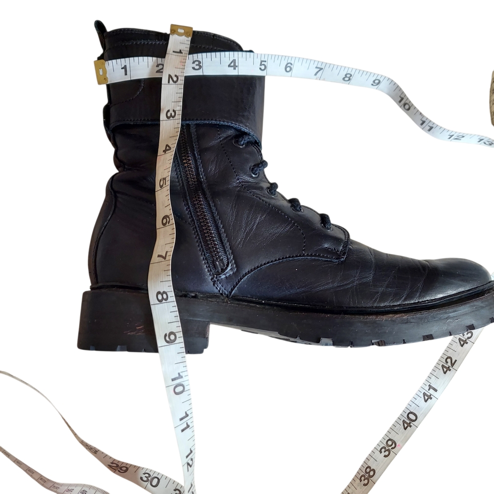 Frye Julie Biker Engineer Black Leather Lace-up Lug Sole Boots - Picture 10 of 15